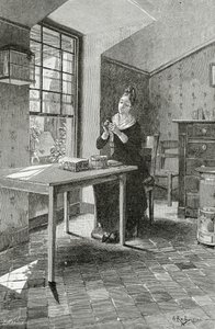 マンサードに投げ込まれた様子、19世紀（bw彫刻） 作： Georges Marie Rochegrosse